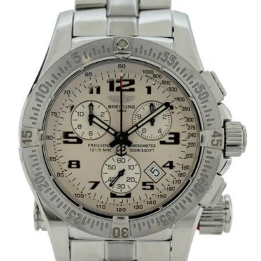 Breitling 45mm Men's Emergency Mission Silver Dial Stainless Watch- Ref: A73322!